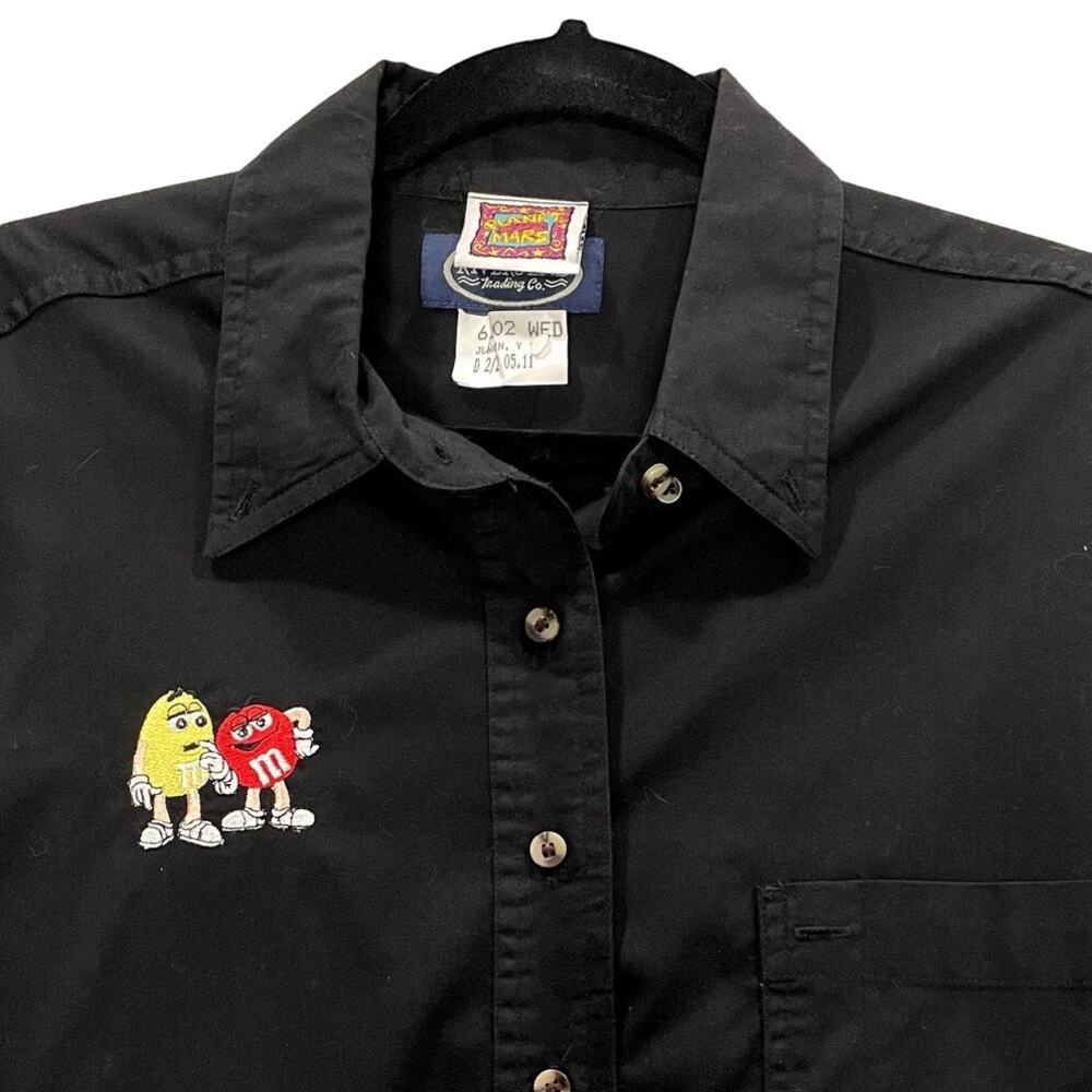 Planet Mars M&M Size M Shirt Button Up Long Sleeve‎ Embroidered Candy Black